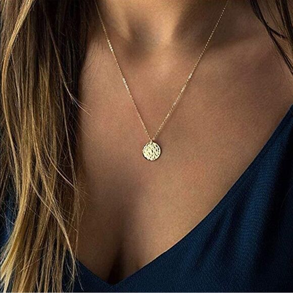 14K Gold Necklace Hammered Coin Chain Necklace - Picture 4 of 6